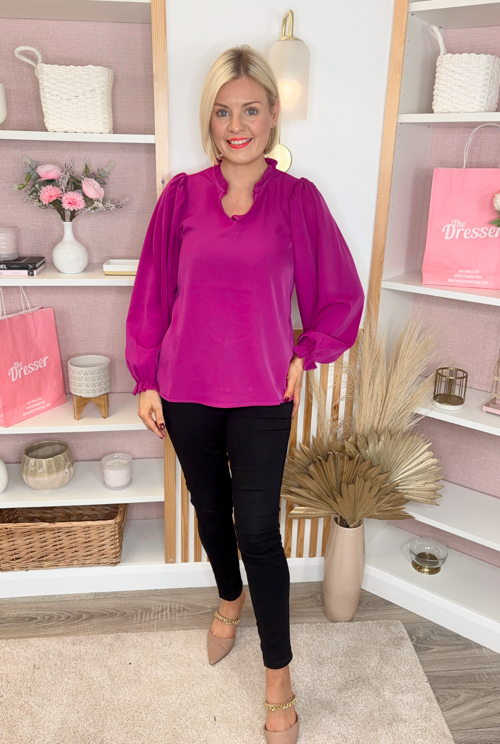 Balloon Sleeve Blouse (Magenta)