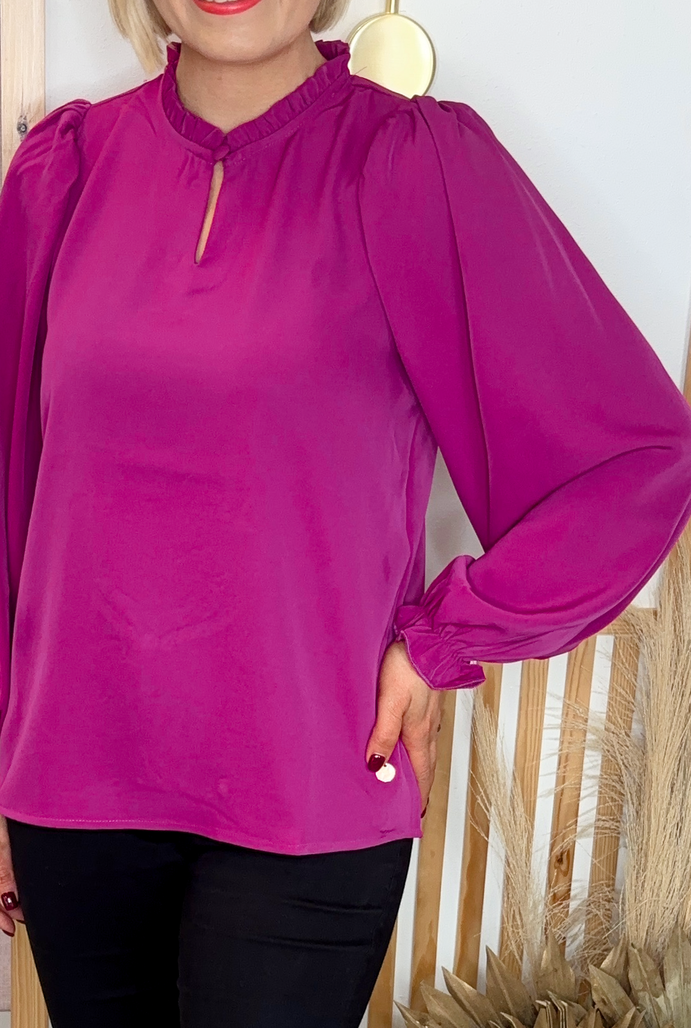 Balloon Sleeve Blouse (Magenta)