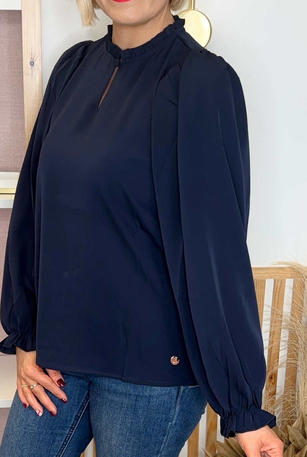 Balloon Sleeve Blouse (Navy)