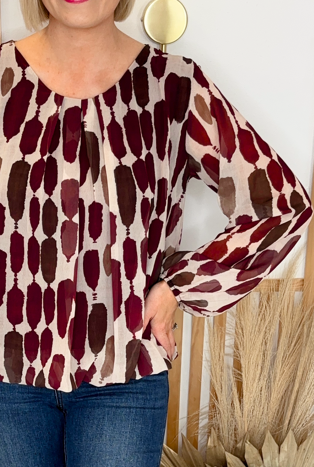 Brush Stroke Blouse (Burgundy)