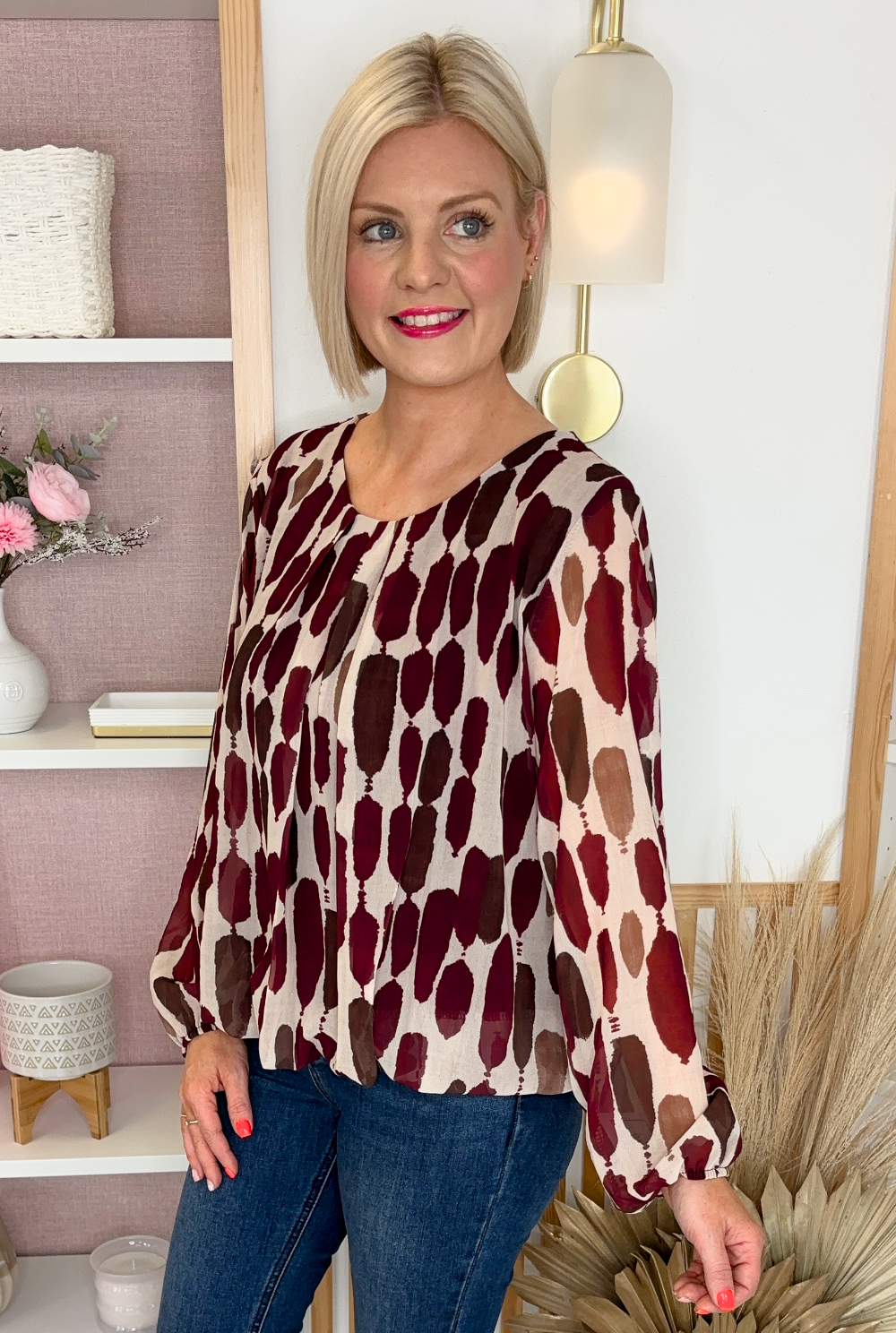 Brush Stroke Blouse (Burgundy)
