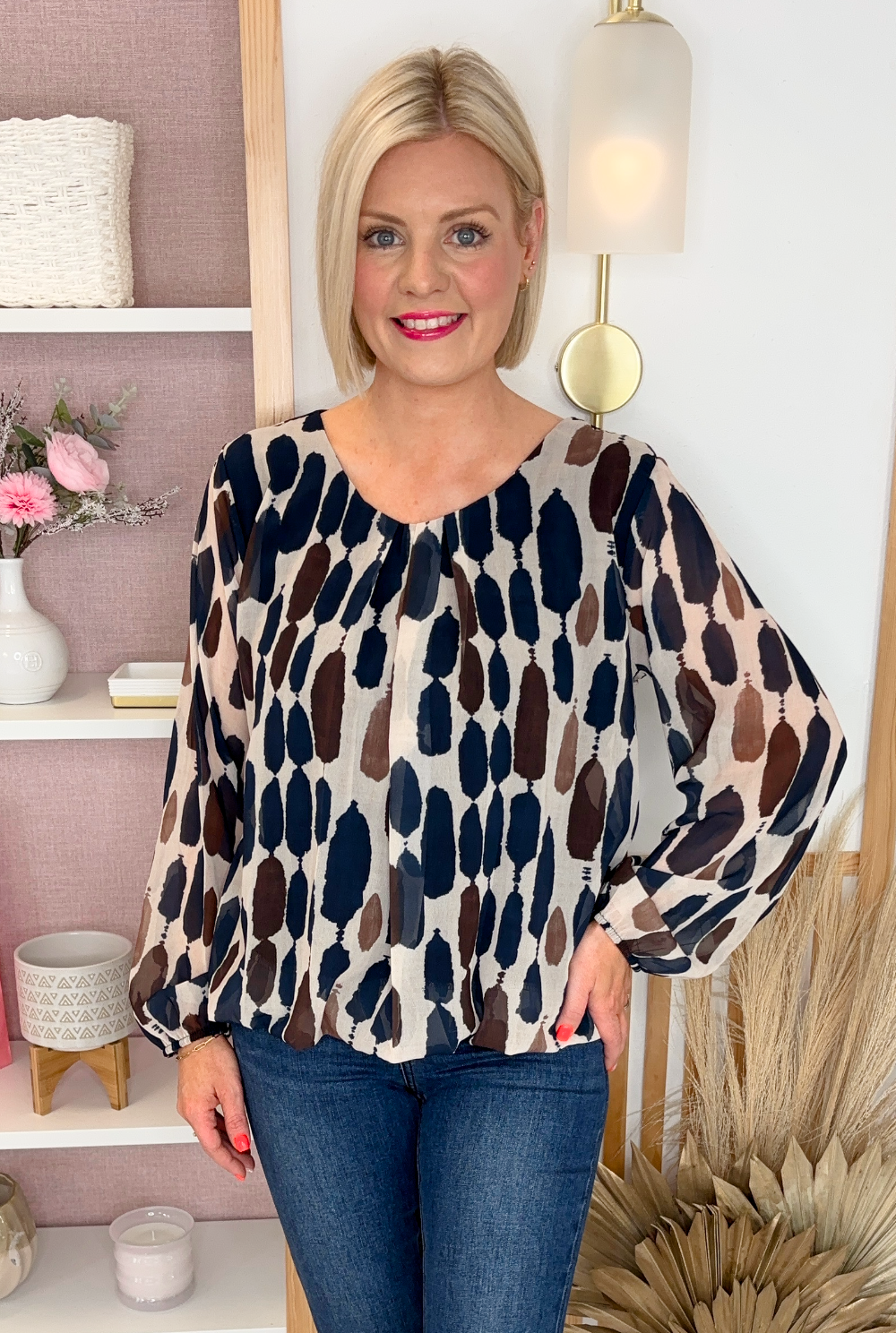 Brush Stroke Blouse (Navy)