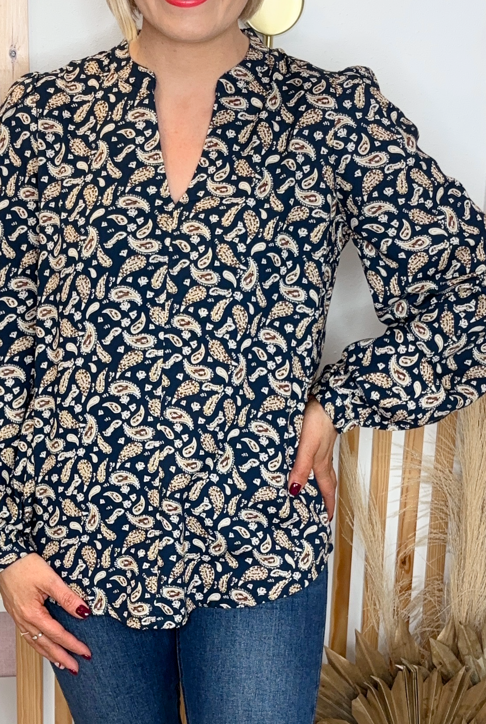 Cally Printed Blouse (Navy)