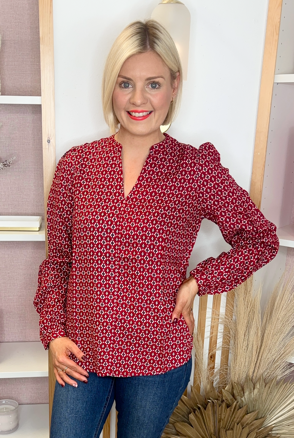 Cally Printed Blouse (Red)