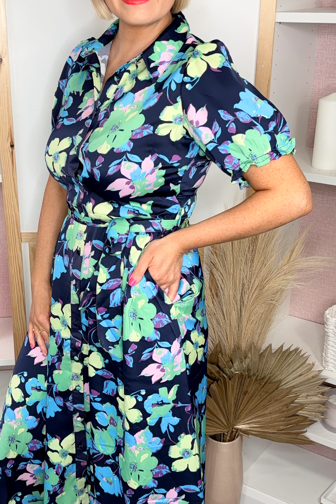 Floral Shirt Dress (Navy)