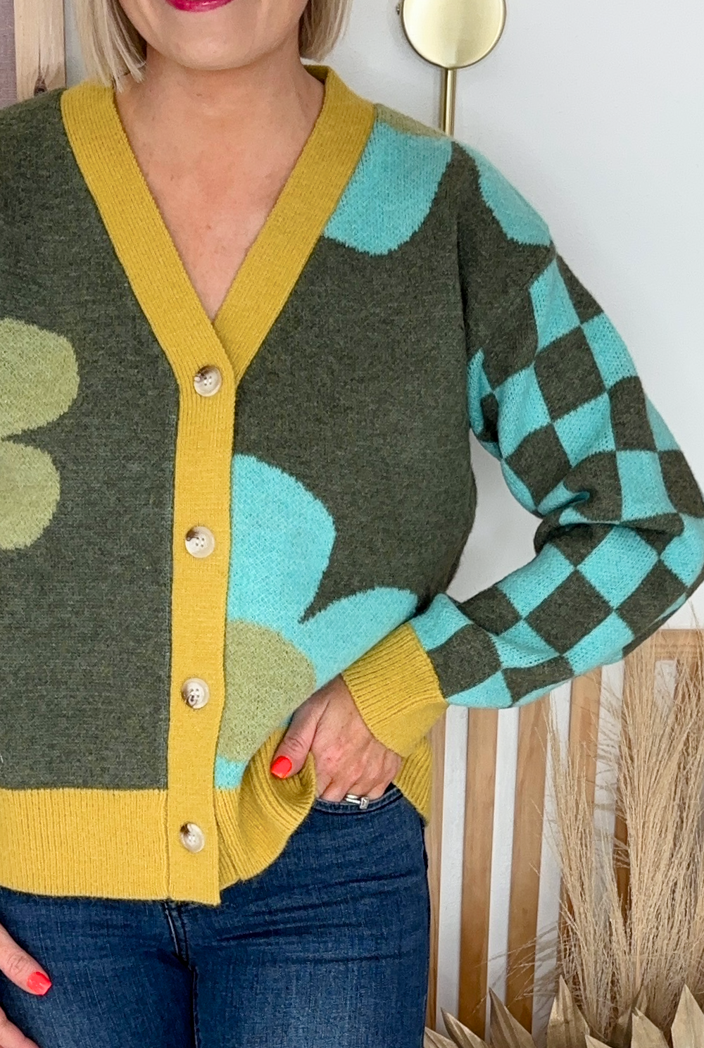 Flower Power Cardigan (Khaki/Mustard)