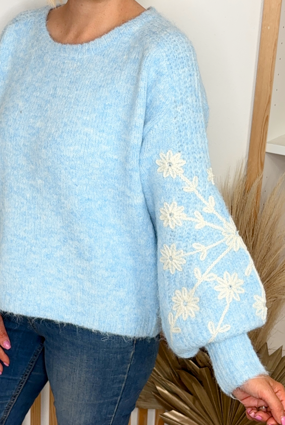 Gloria Floral Sleeve Knit (Blue)