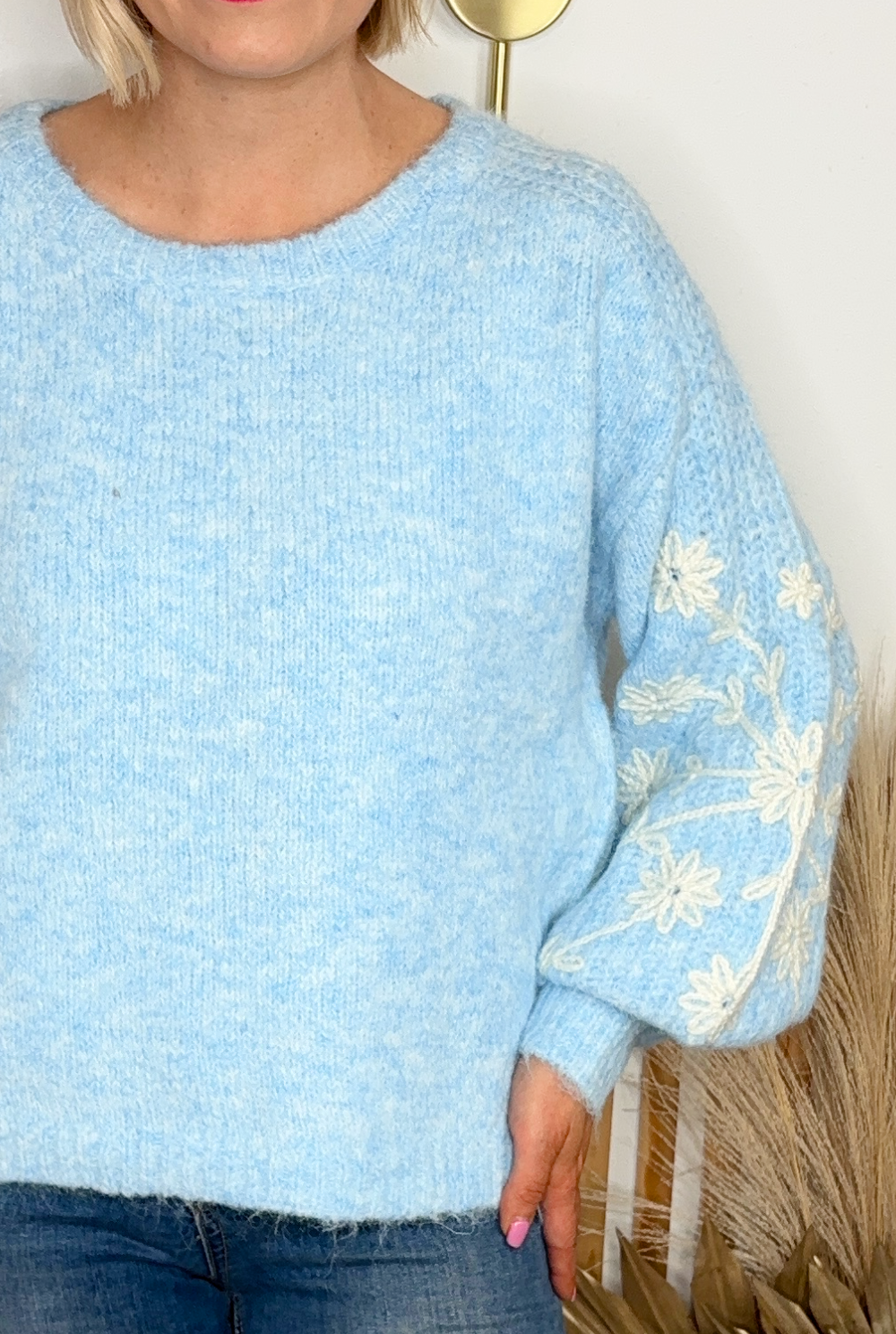 Gloria Floral Sleeve Knit (Blue)