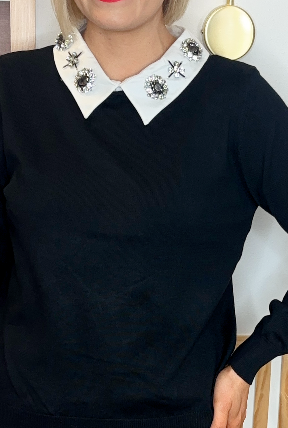 Jewelled Collared Knit (Black)