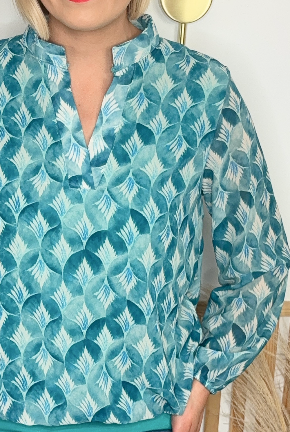 Luna Fan Print Banded Top (Green)