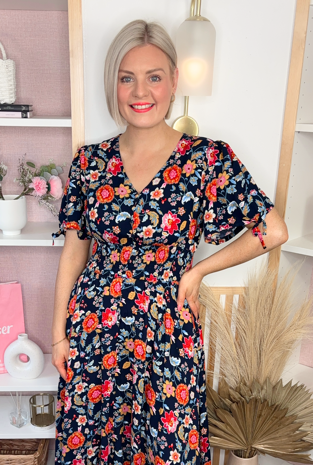 Monica Navy Floral Dress