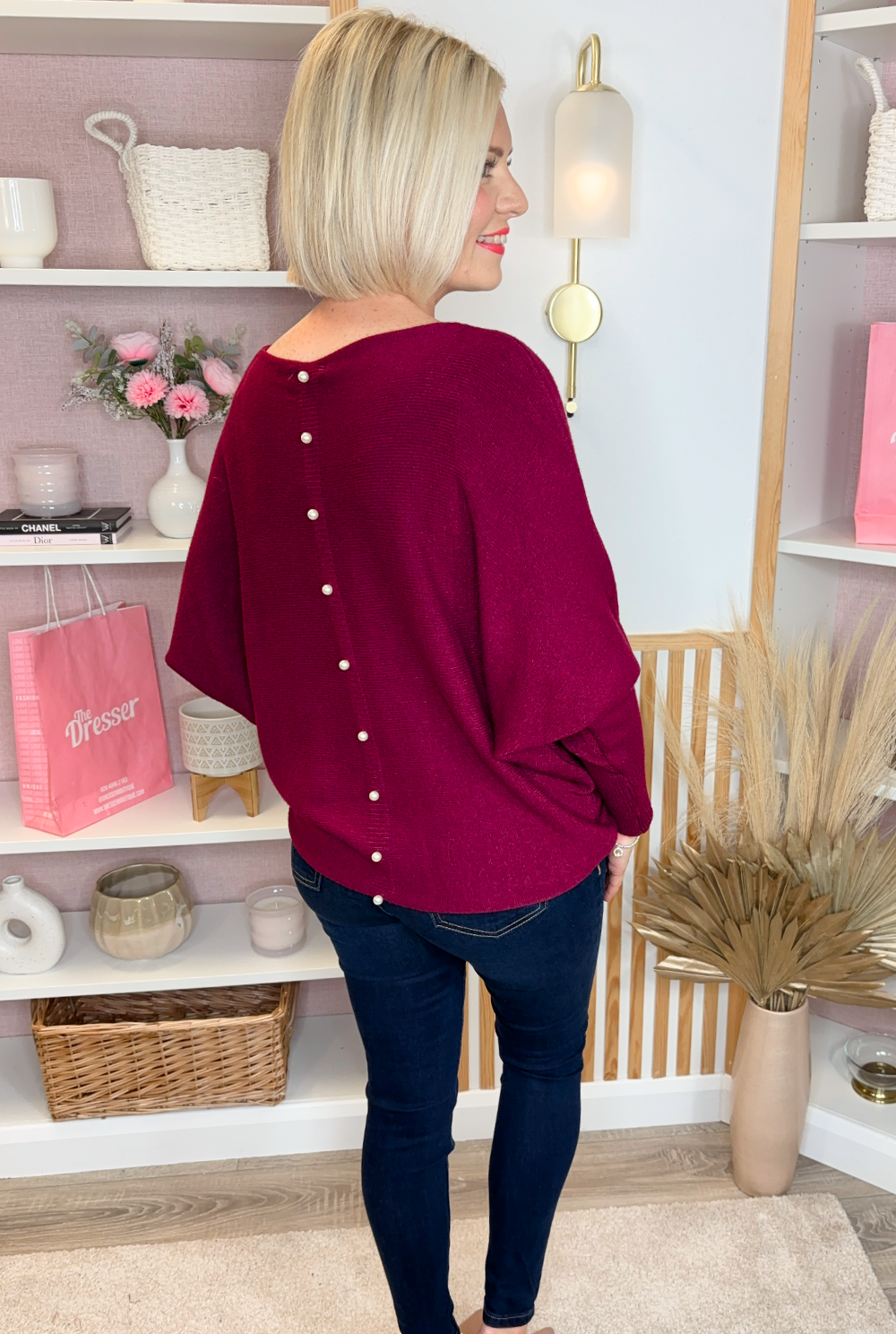 Pearl Batwing Jumper (Burgundy)