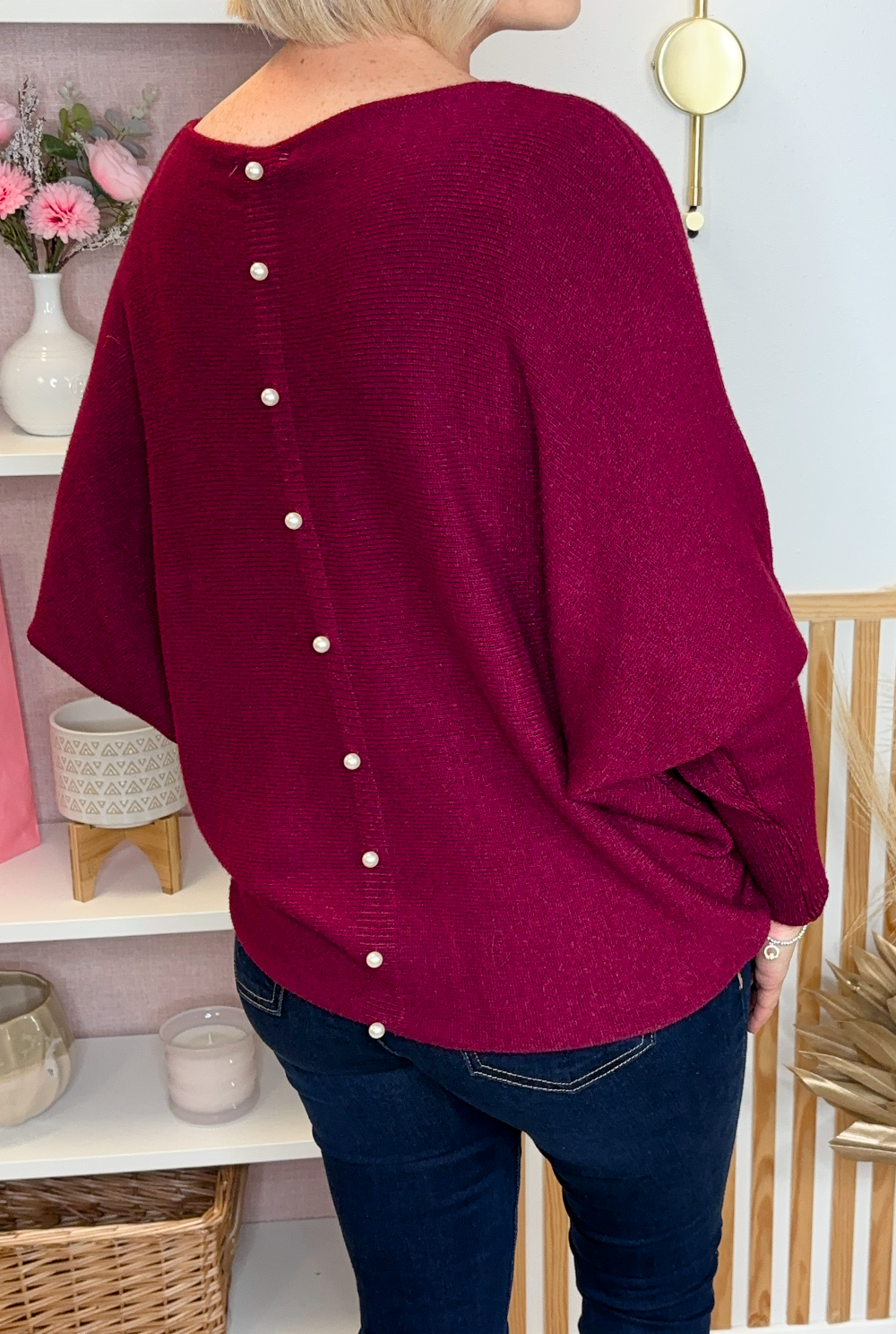 Pearl Batwing Jumper (Burgundy)