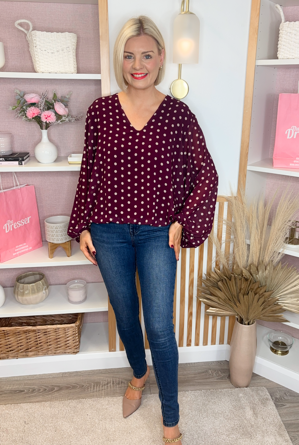 Polka Dot Blouse (Burgundy)