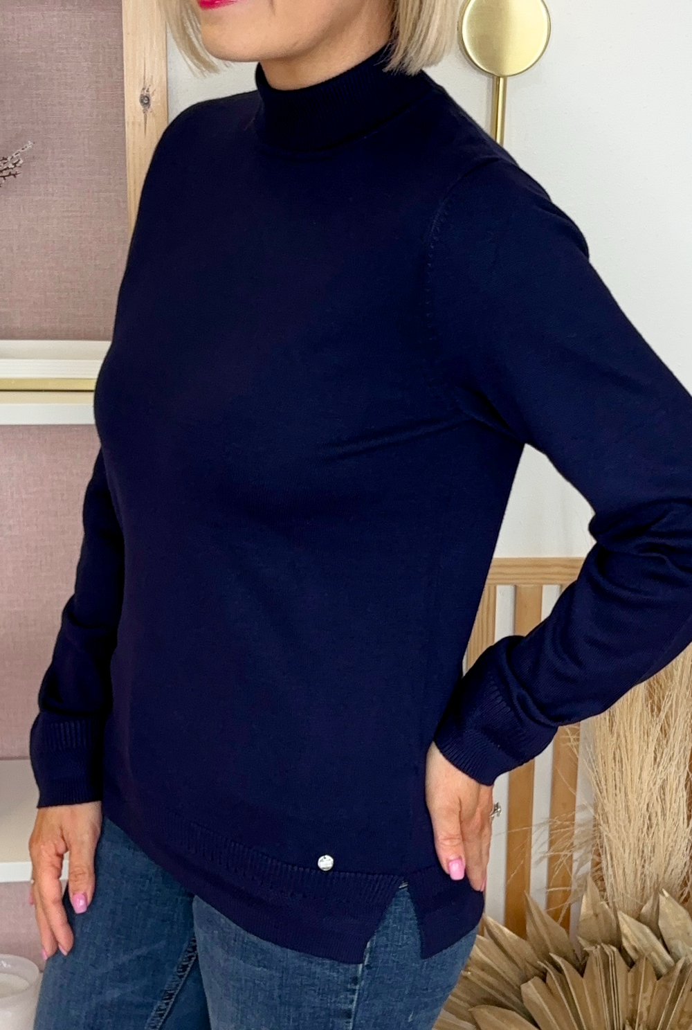 Polo Neck Jumper (Navy)