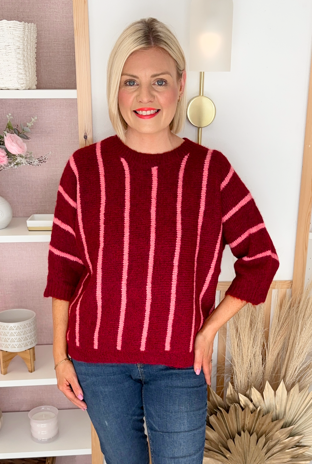 Sherry Half Sleeve Jumper (Burgundy)
