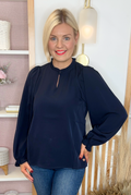 Balloon Sleeve Blouse (Navy)