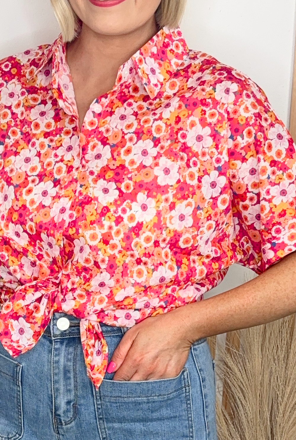 Caitlin Floral Shirt (Coral)