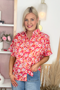 Caitlin Floral Shirt (Coral)