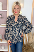 Cally Printed Blouse (Navy)