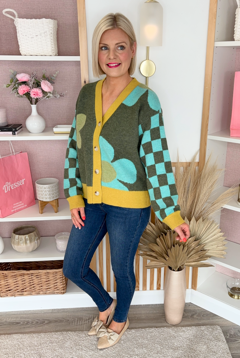 Flower Power Cardigan (Khaki/Mustard)