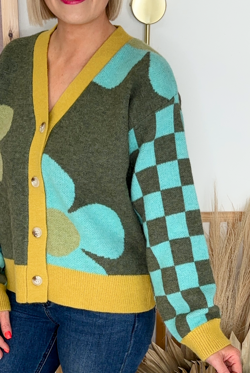 Flower Power Cardigan (Khaki/Mustard)