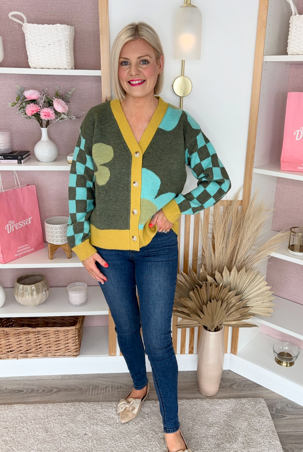 Flower Power Cardigan (Khaki/Mustard)