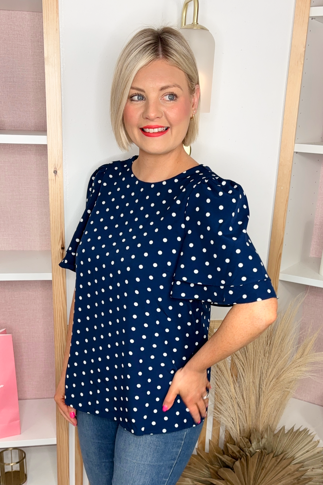 Flutter Sleeve Top (Navy)