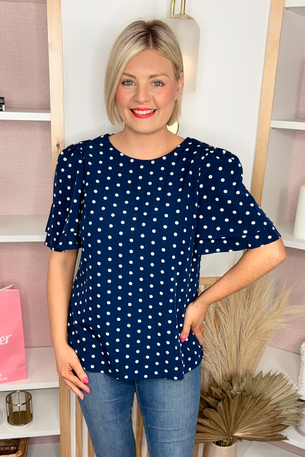 Flutter Sleeve Top (Navy)