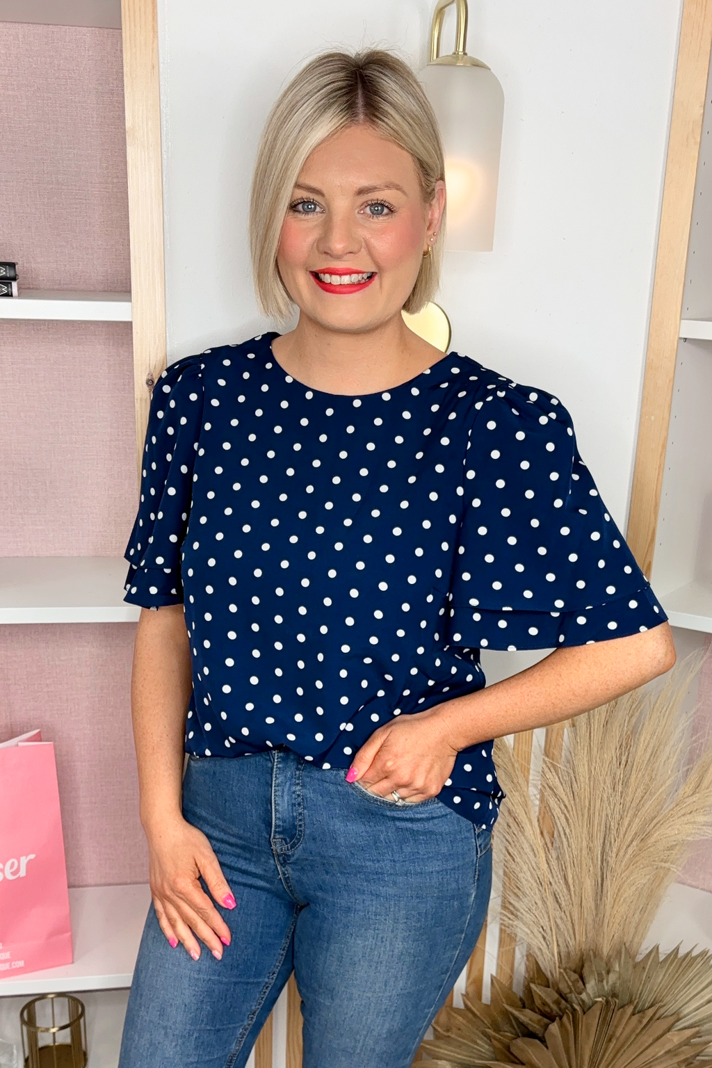 Flutter Sleeve Top (Navy)