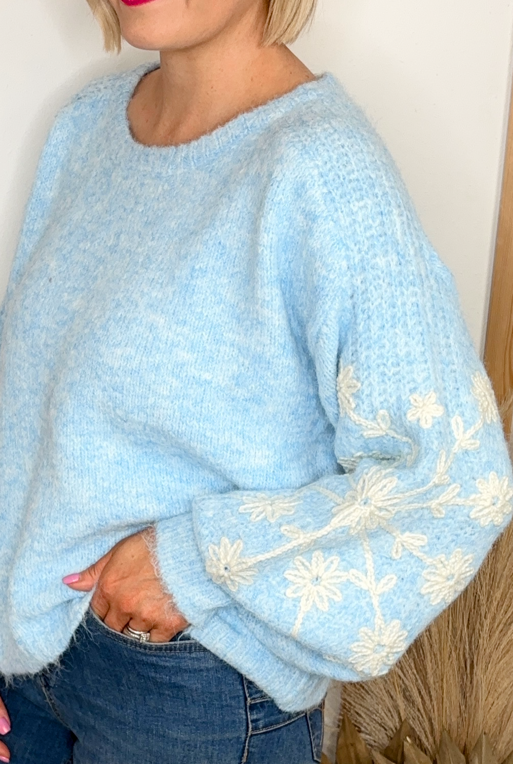 Gloria Floral Sleeve Knit (Blue)