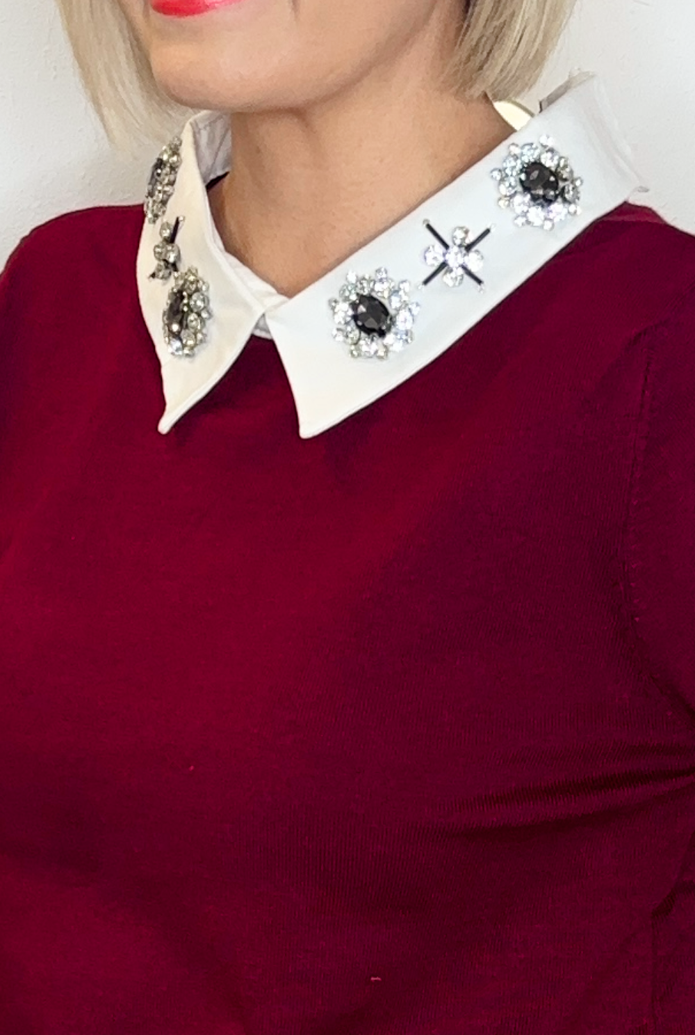 Jewelled Collared Knit (Burgundy)