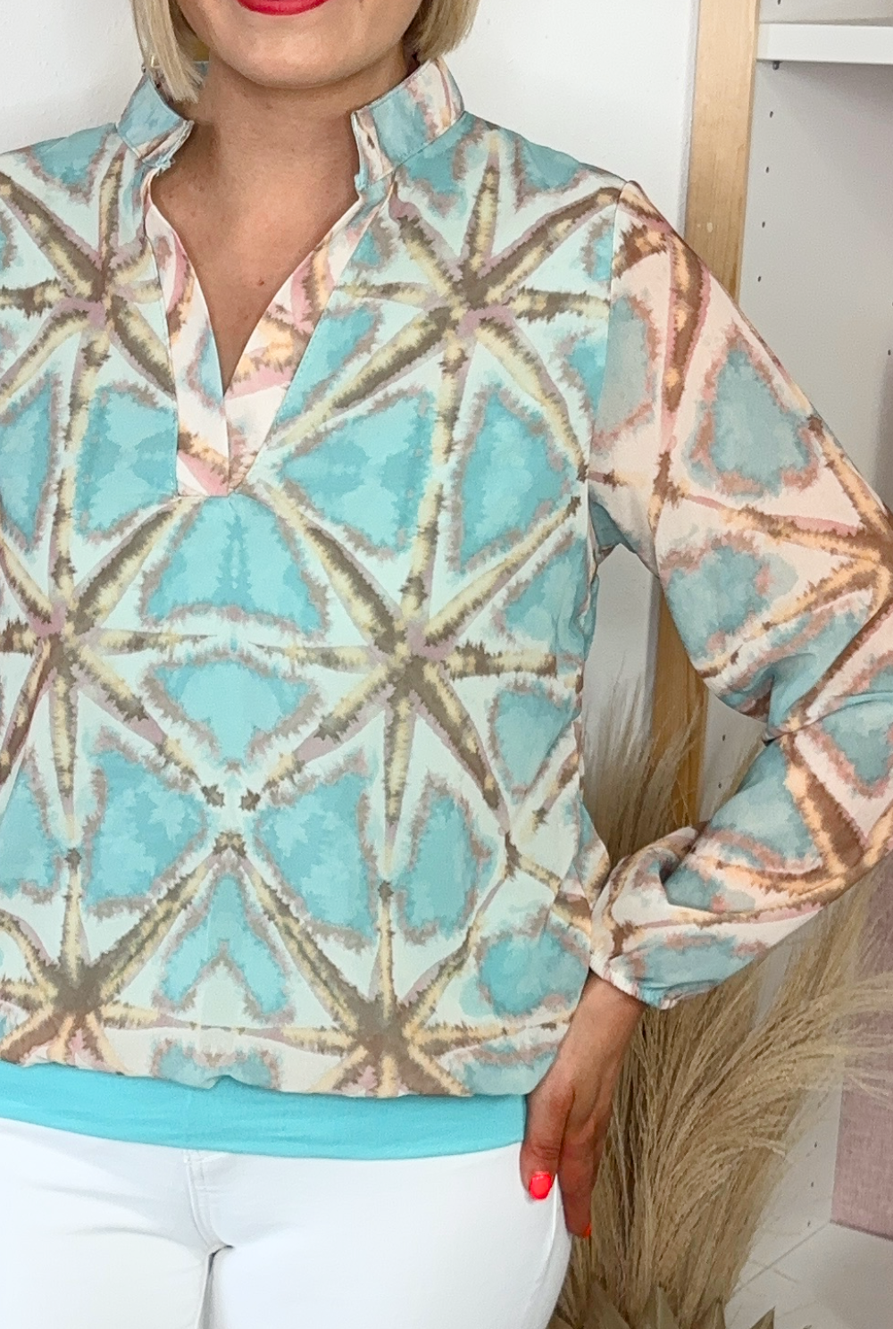 Luna Diamond Banded Top (Mint/Stone)