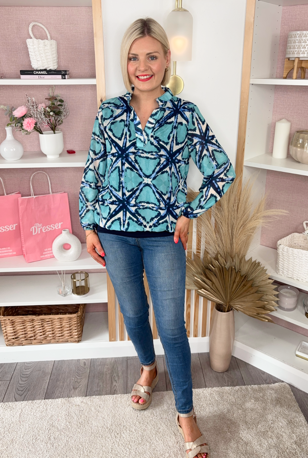 Luna Diamond Banded Top (Teal/Blue)