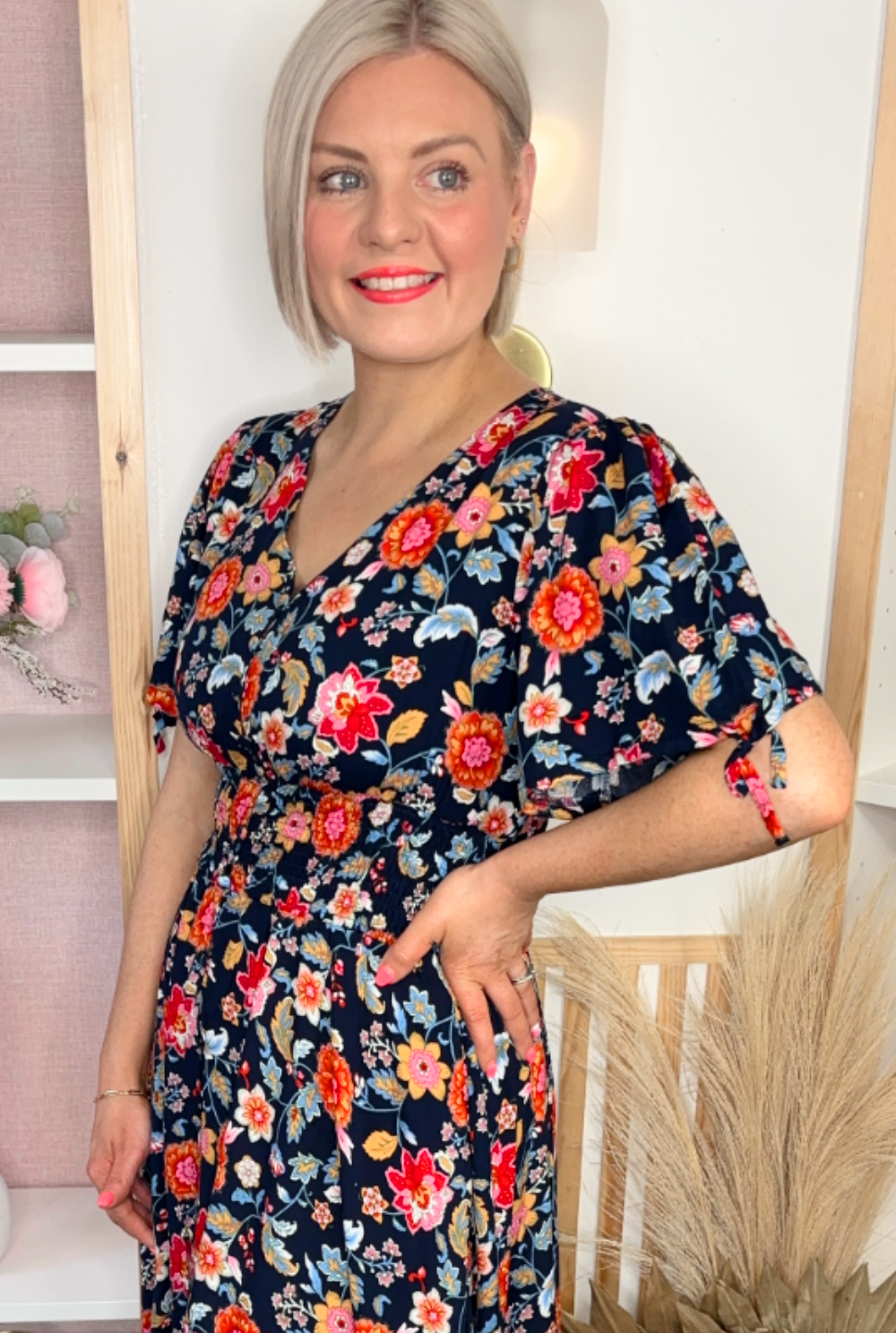 Monica Navy Floral Dress