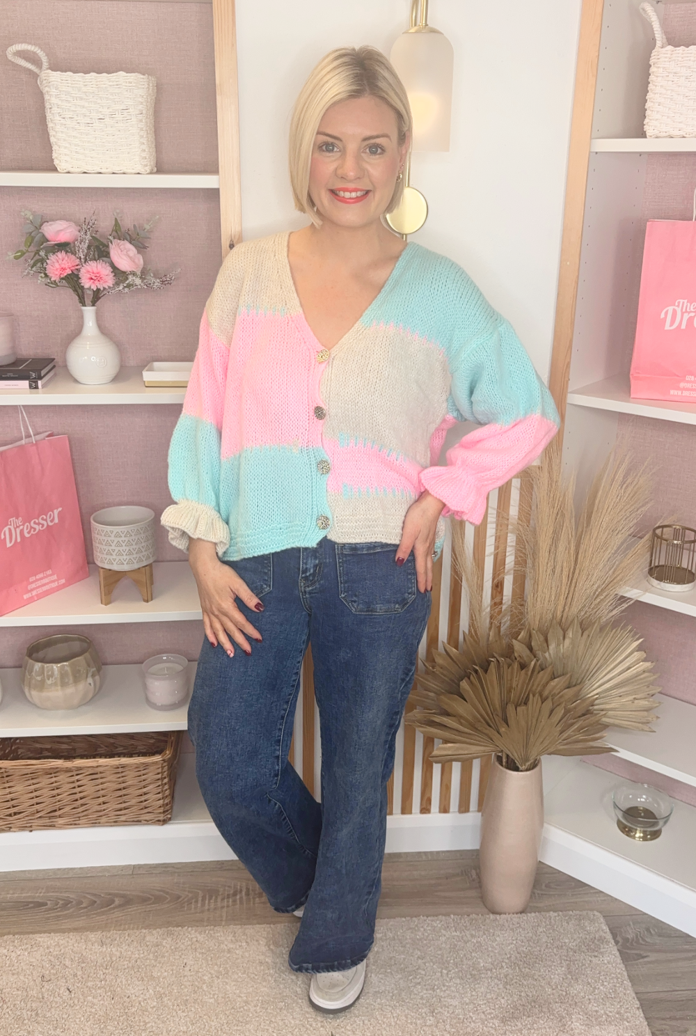 Pastel Contrasting Cardigan (Aqua)