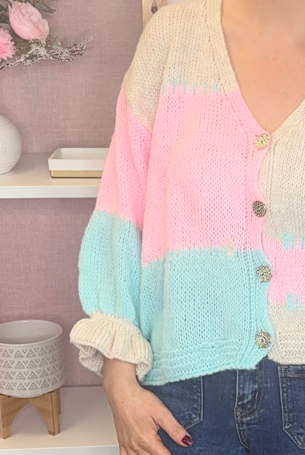 Pastel Contrasting Cardigan (Aqua)
