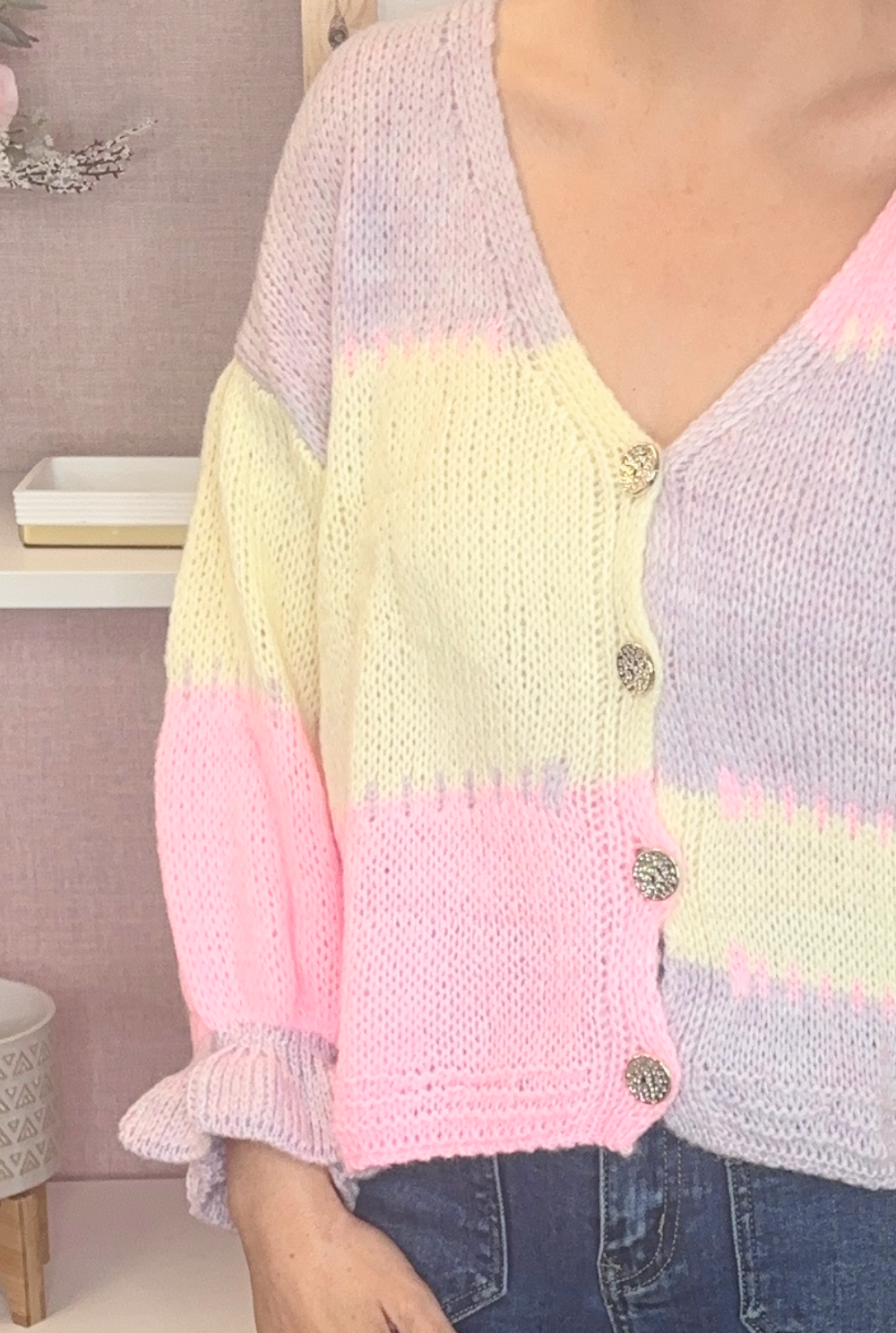 Pastel Contrasting Cardigan (Lilac)