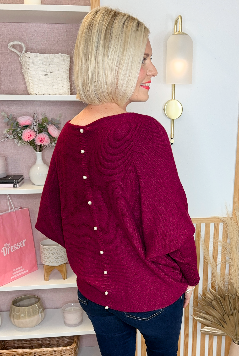 Pearl Batwing Jumper (Burgundy)