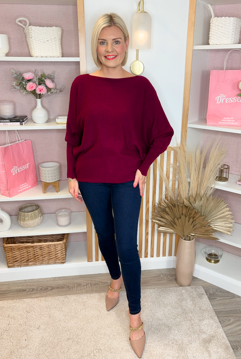 Pearl Batwing Jumper (Burgundy)