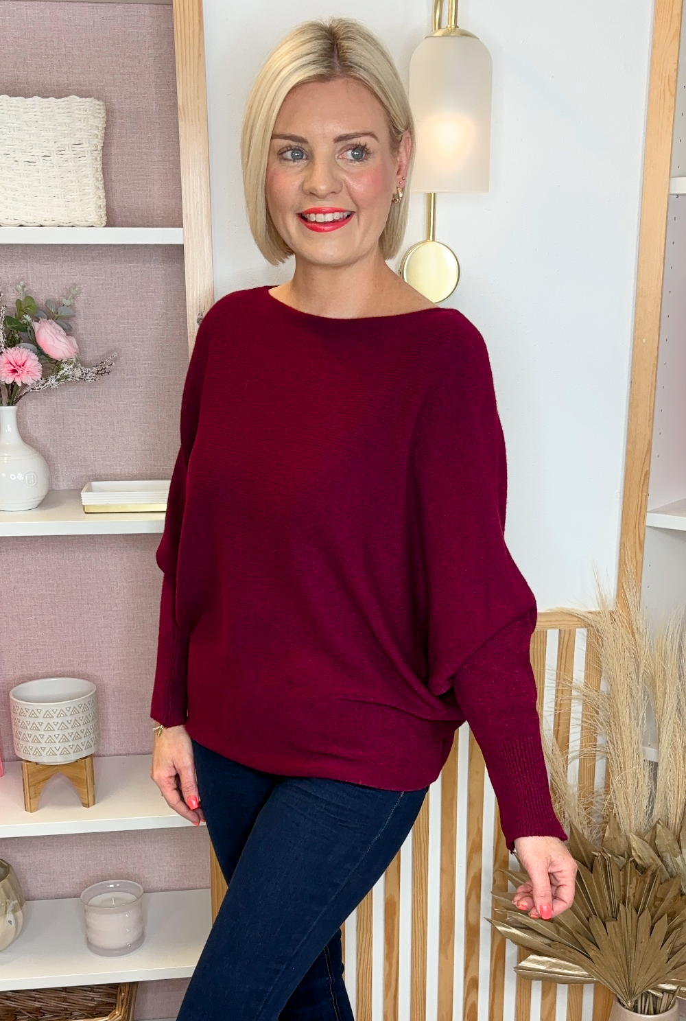 Pearl Batwing Jumper (Burgundy)