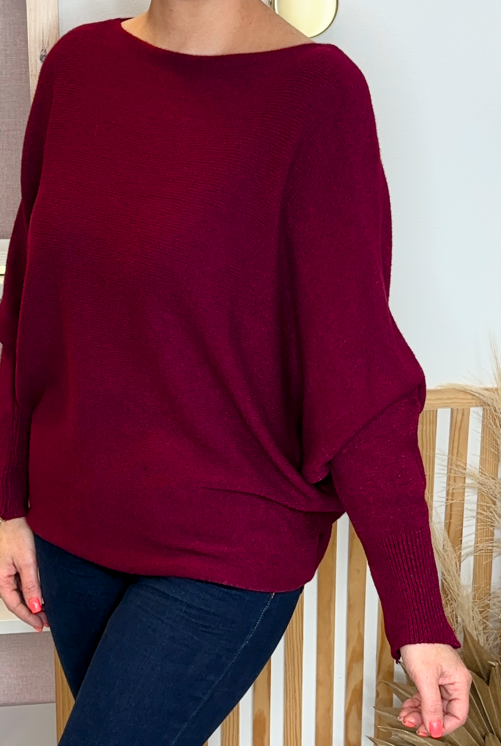 Pearl Batwing Jumper (Burgundy)
