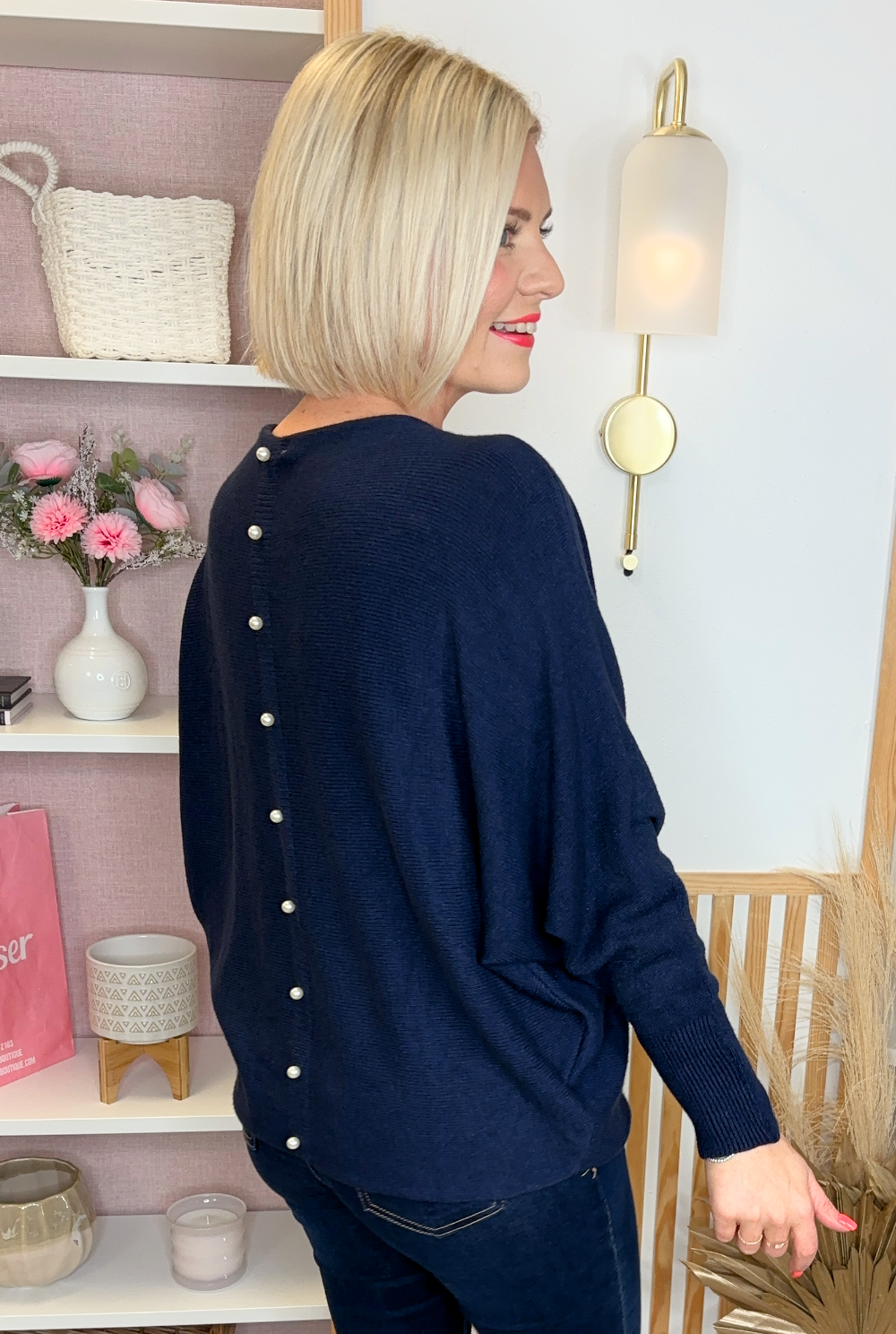 Pearl Batwing Jumper (Navy)