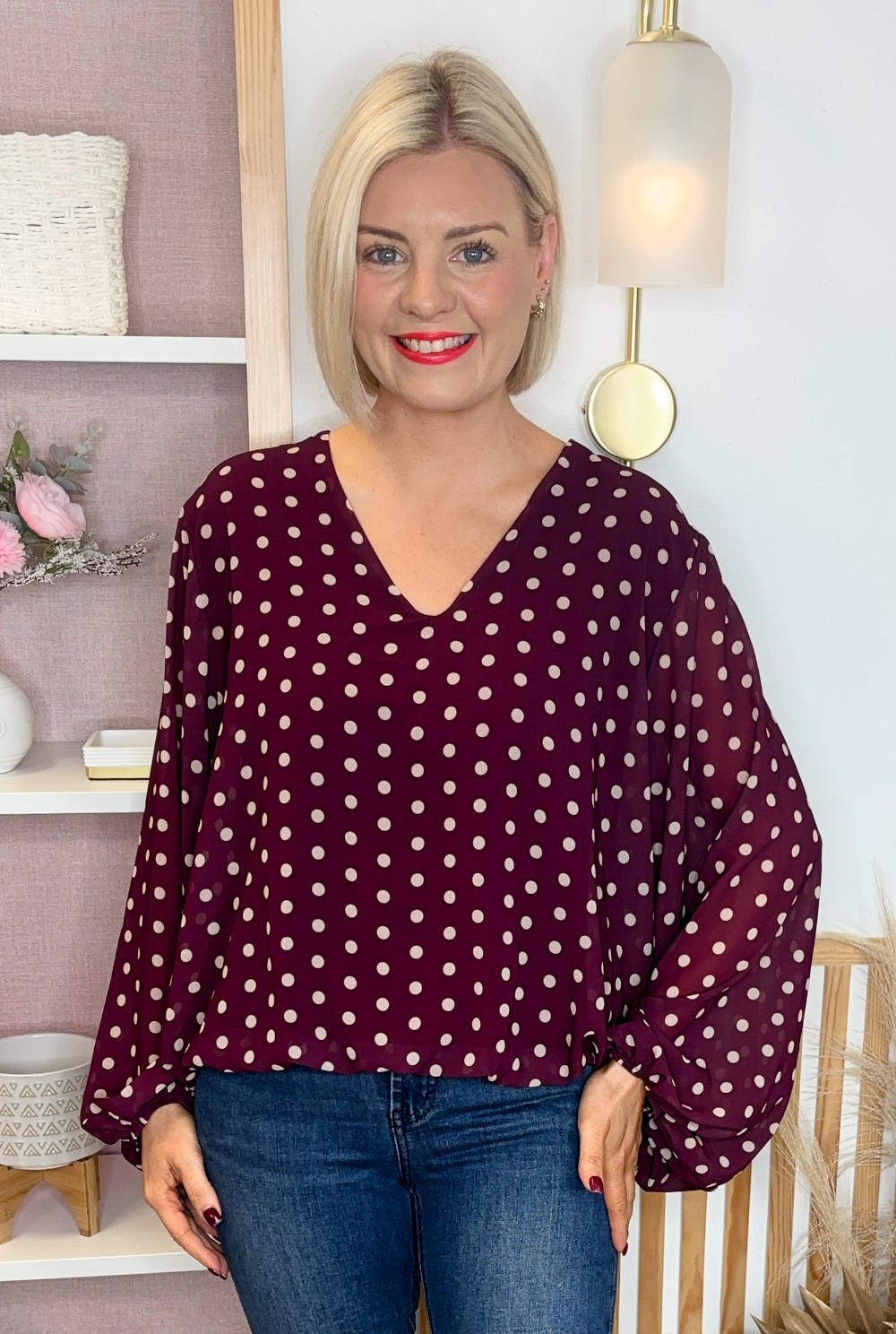 Polka Dot Blouse (Burgundy)