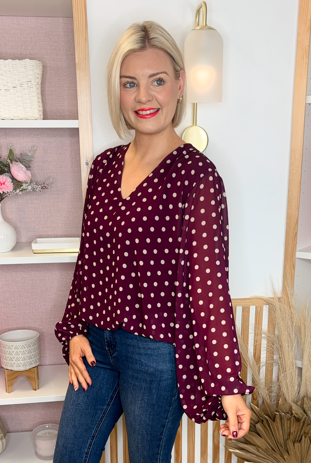 Polka Dot Blouse (Burgundy)