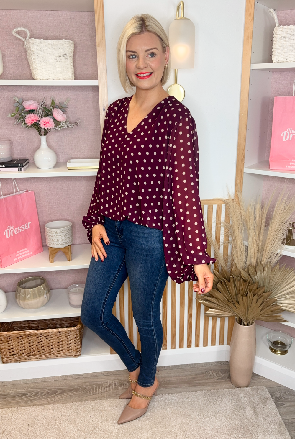 Polka Dot Blouse (Burgundy)