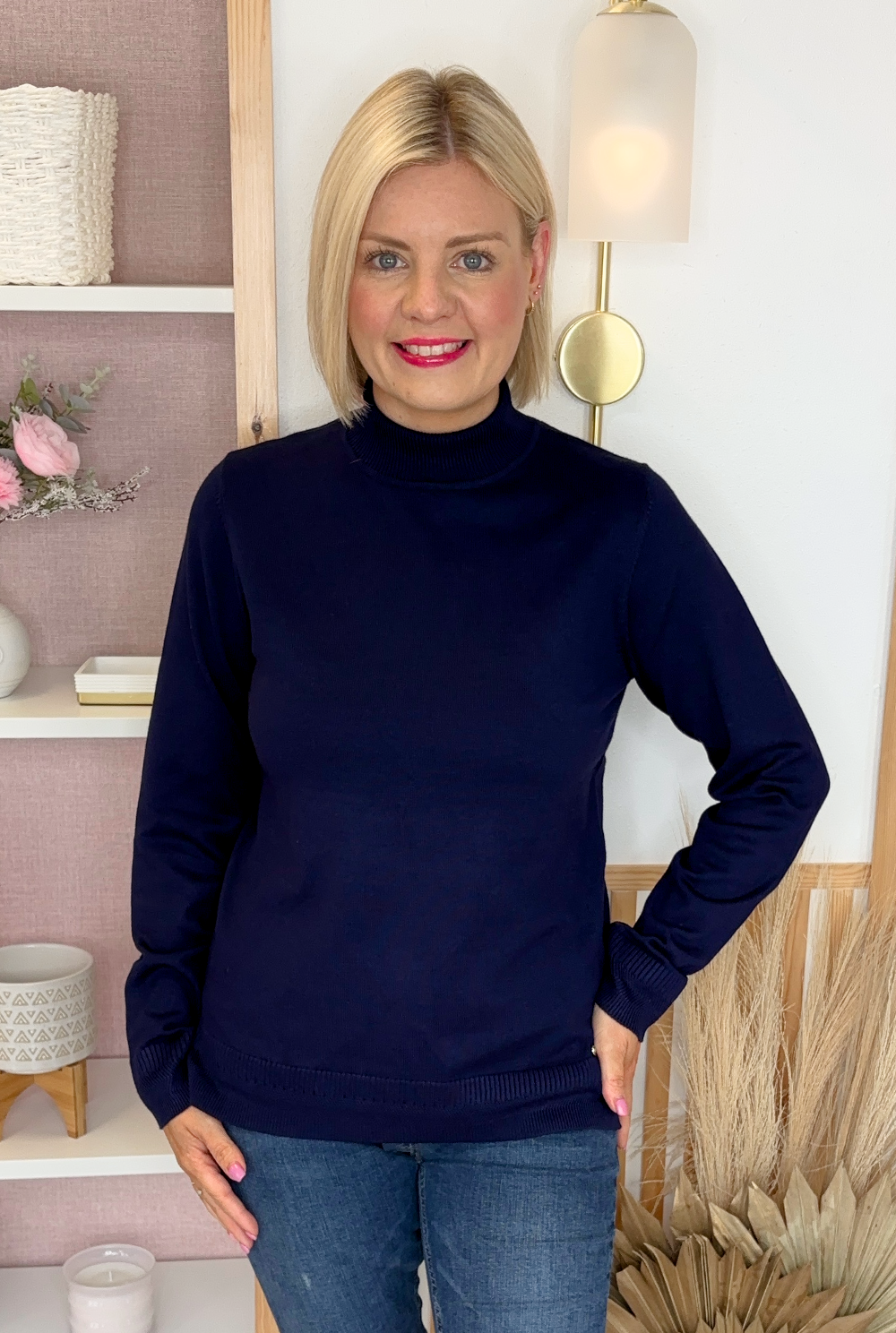 Polo Neck Jumper (Navy)