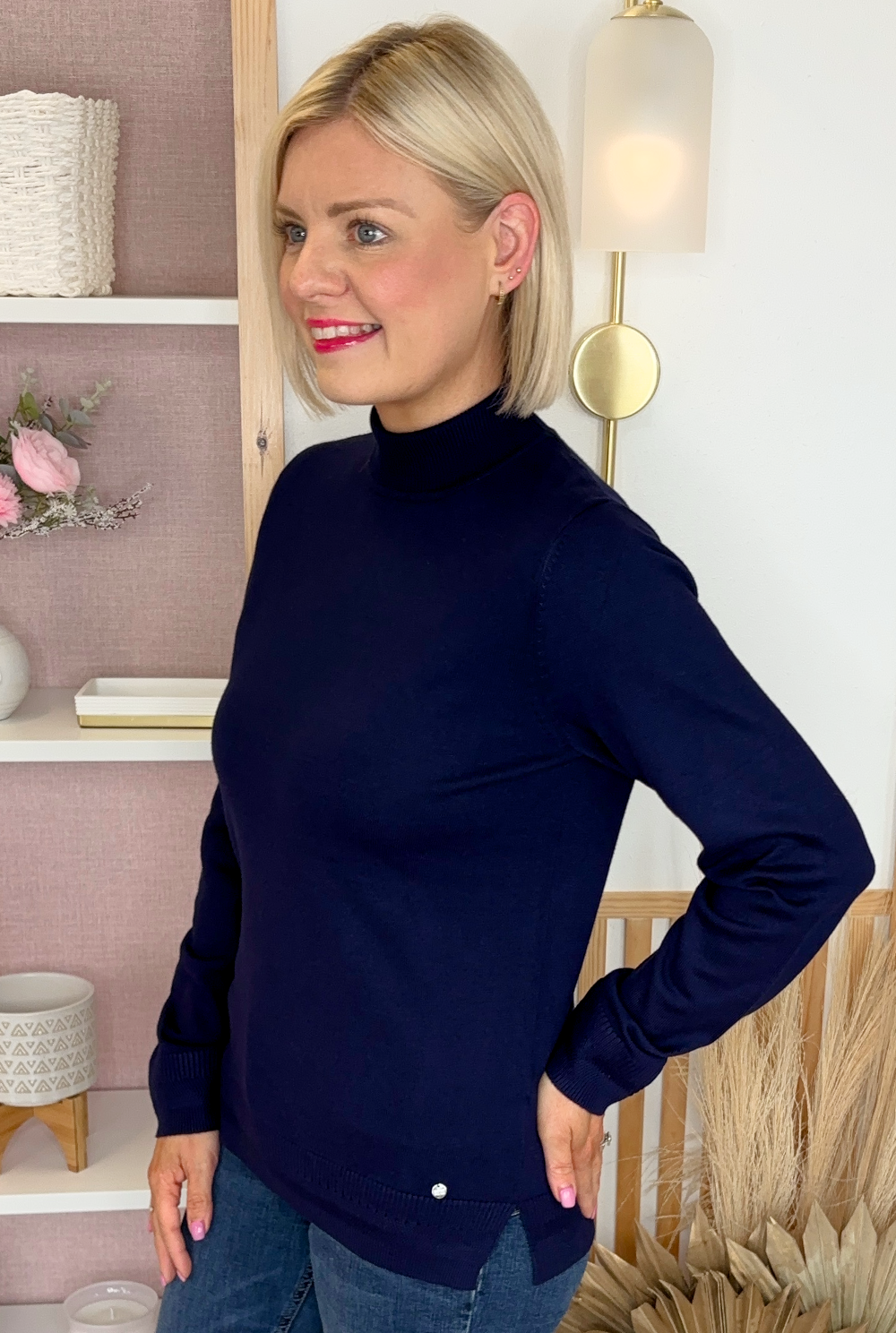 Polo Neck Jumper (Navy)