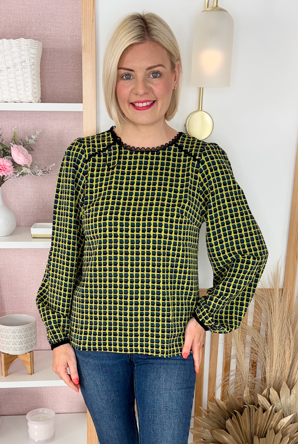 Sadie Printed Blouse (Lime)