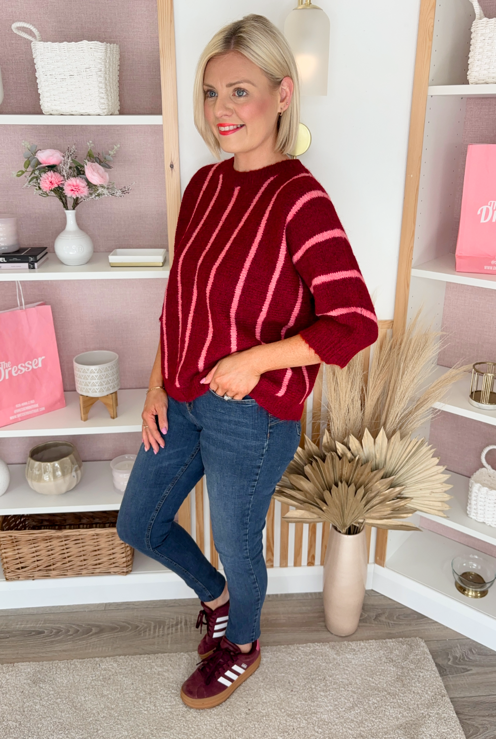 Sherry Half Sleeve Jumper (Burgundy)